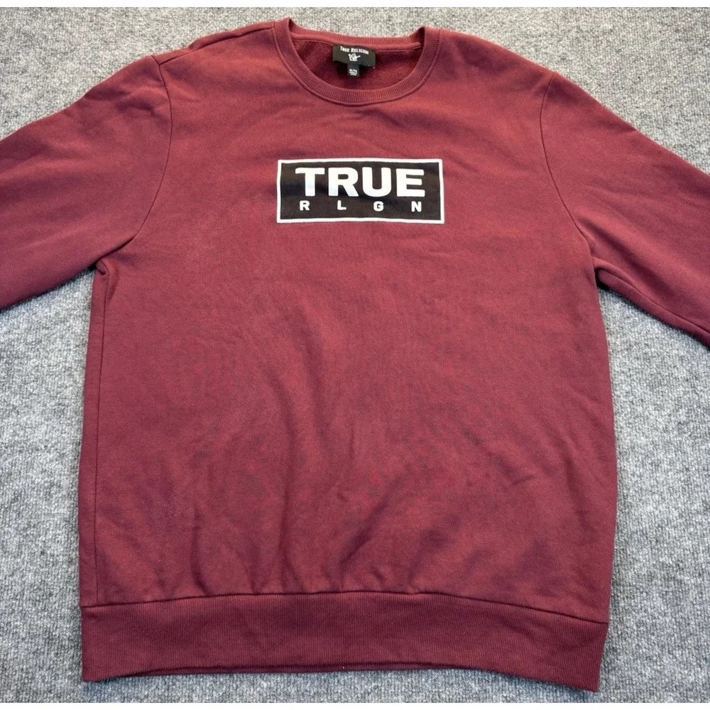 True Religion Men's XL Burgundy Logo Crewneck Sweatshirt
